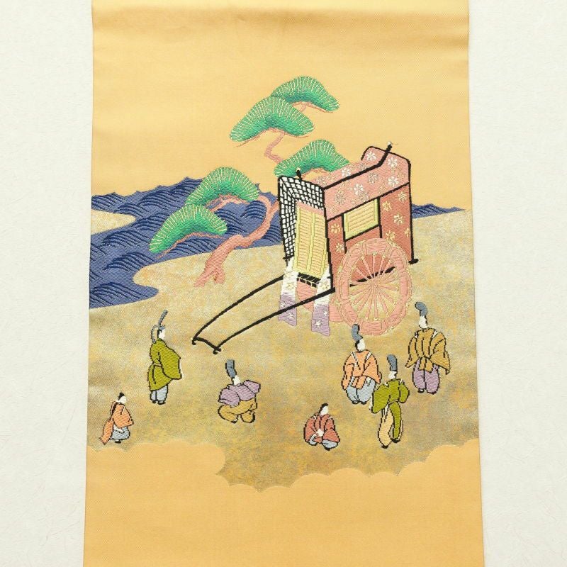 名古屋帯 太鼓柄 正絹 人物・動物柄 名古屋仕立て 橙_画像10