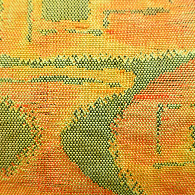 名古屋帯 六通柄 良品 正絹 幾何学柄・抽象柄 名古屋仕立て 緑・うぐいす色_画像3