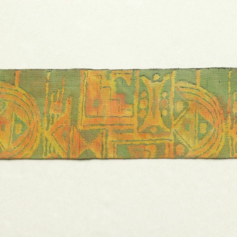 名古屋帯 六通柄 良品 正絹 幾何学柄・抽象柄 名古屋仕立て 緑・うぐいす色_画像14