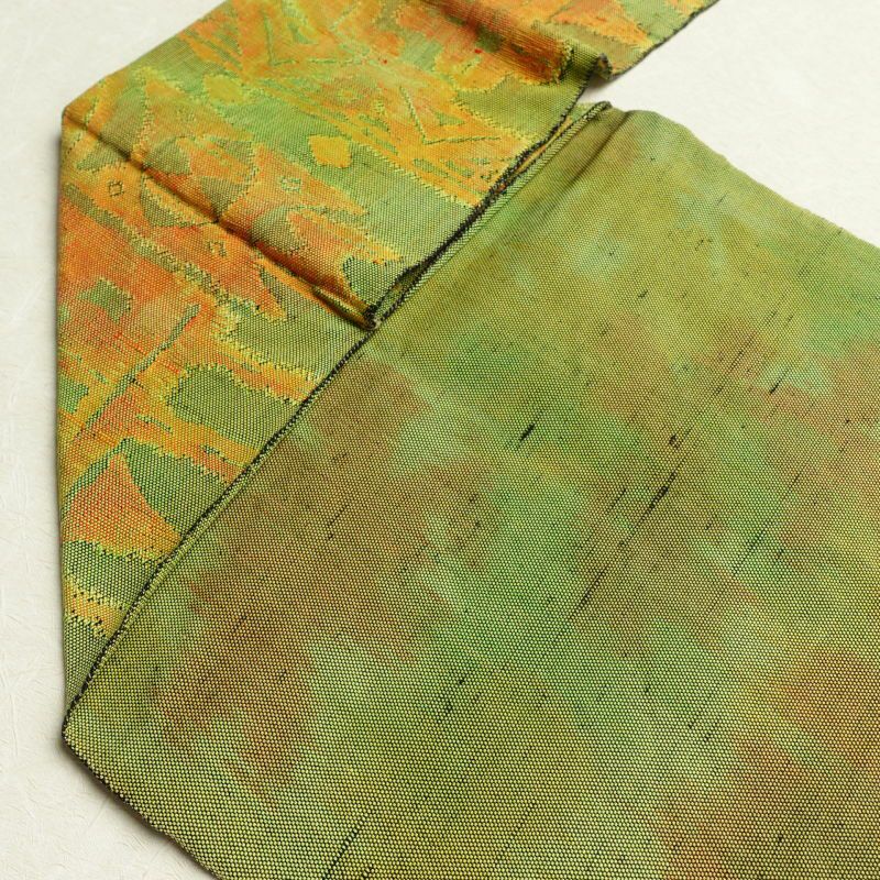 名古屋帯 六通柄 良品 正絹 幾何学柄・抽象柄 名古屋仕立て 緑・うぐいす色_画像25