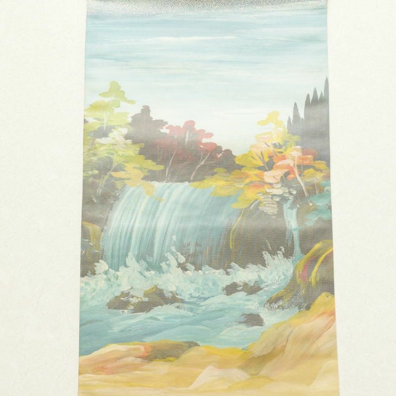 名古屋帯 太鼓柄 良品 正絹 風景柄 名古屋仕立て クリーム_画像10