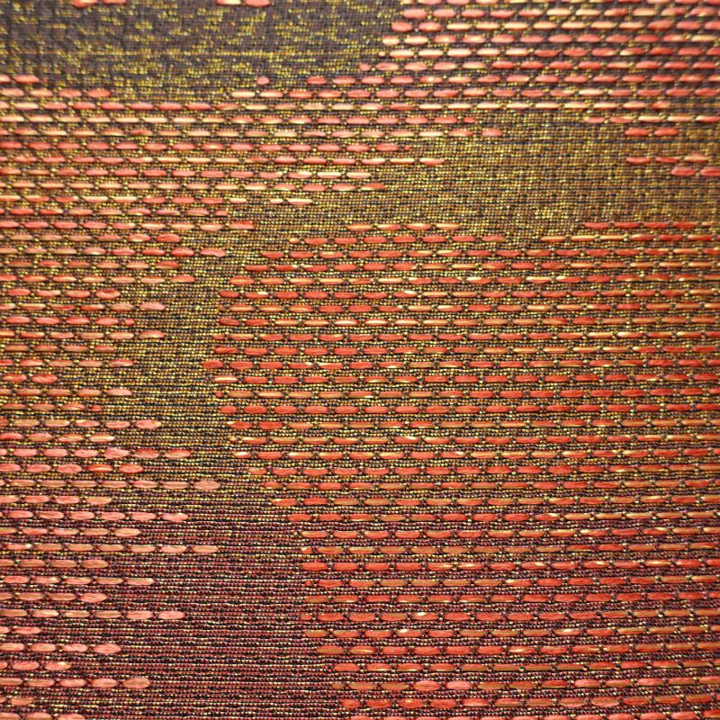 袋帯 都喜ヱ門 六通柄 美品 証紙あり 藤絹織物 金ラベル フォーマル用 正絹 幾何学柄・抽象柄 小豆・エンジ_画像3