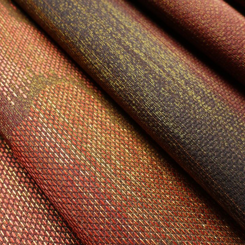 袋帯 都喜ヱ門 六通柄 美品 証紙あり 藤絹織物 金ラベル フォーマル用 正絹 幾何学柄・抽象柄 小豆・エンジ_画像24