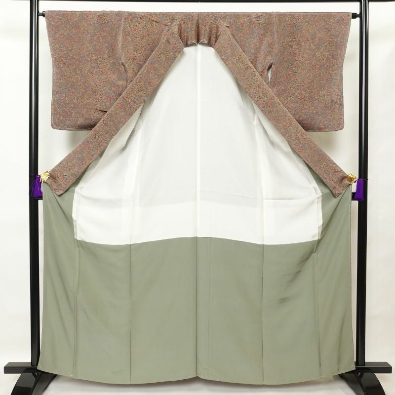 小紋 美品 しつけ糸付き 縮緬 総柄 正絹 幾何学柄・抽象柄 袷仕立て 紫・藤色_画像3