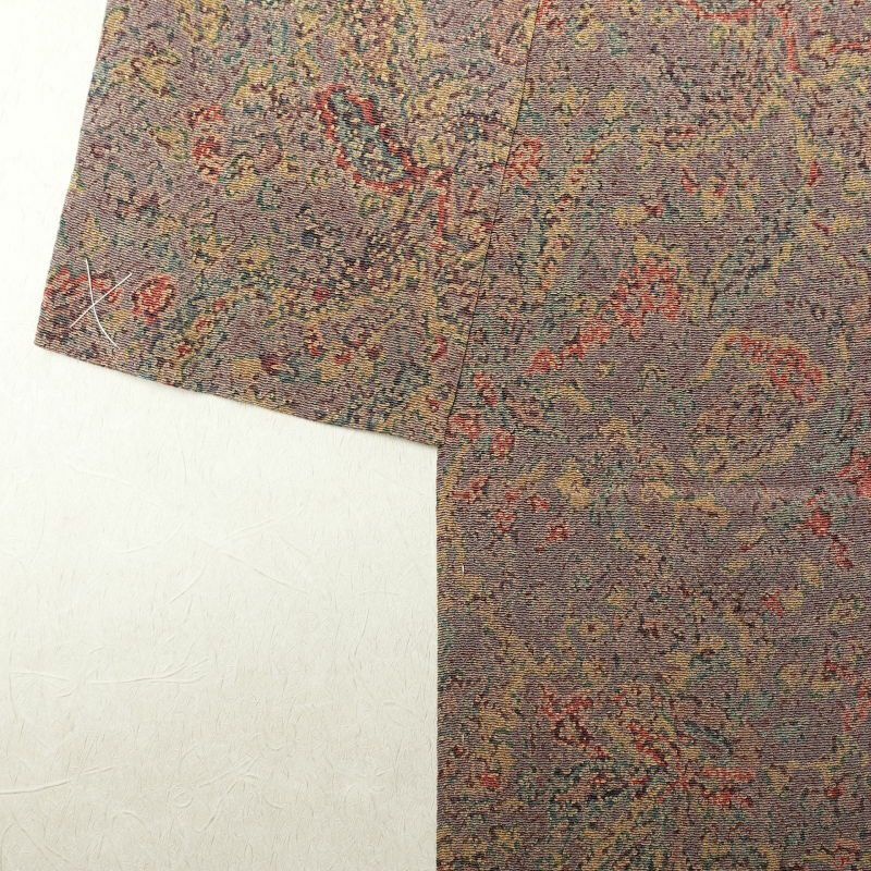 小紋 美品 しつけ糸付き 縮緬 総柄 正絹 幾何学柄・抽象柄 袷仕立て 紫・藤色_画像14