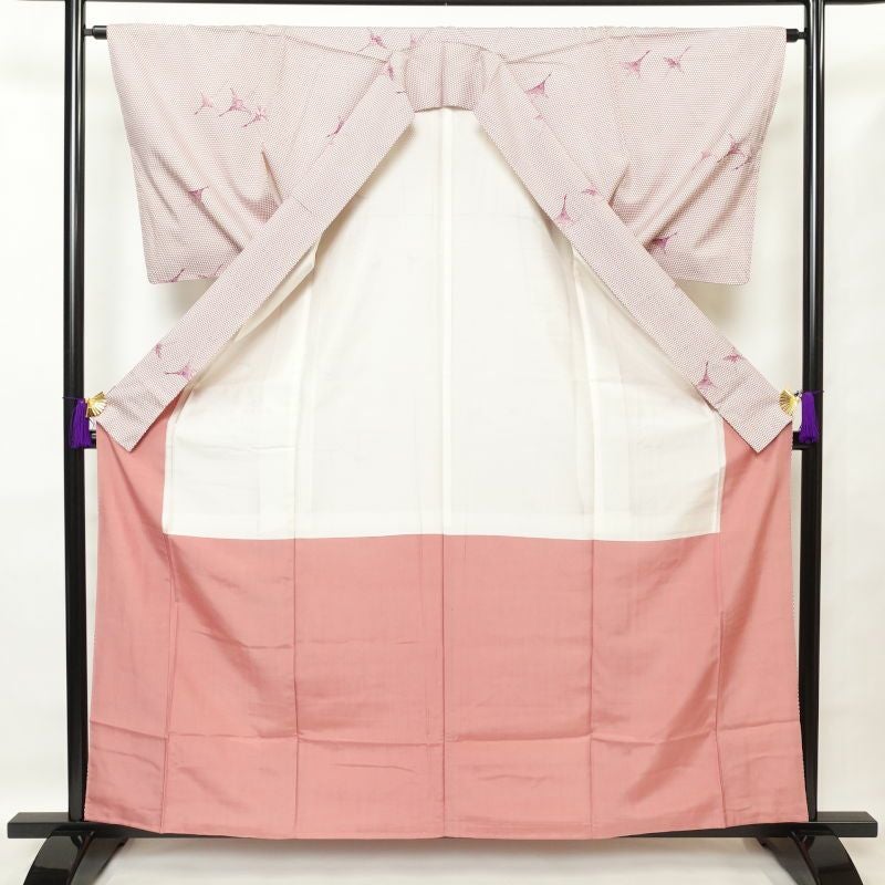 小紋 しつけ糸付き 総柄 混紡 鳥柄 人物・動物柄 袷仕立て 白_画像3