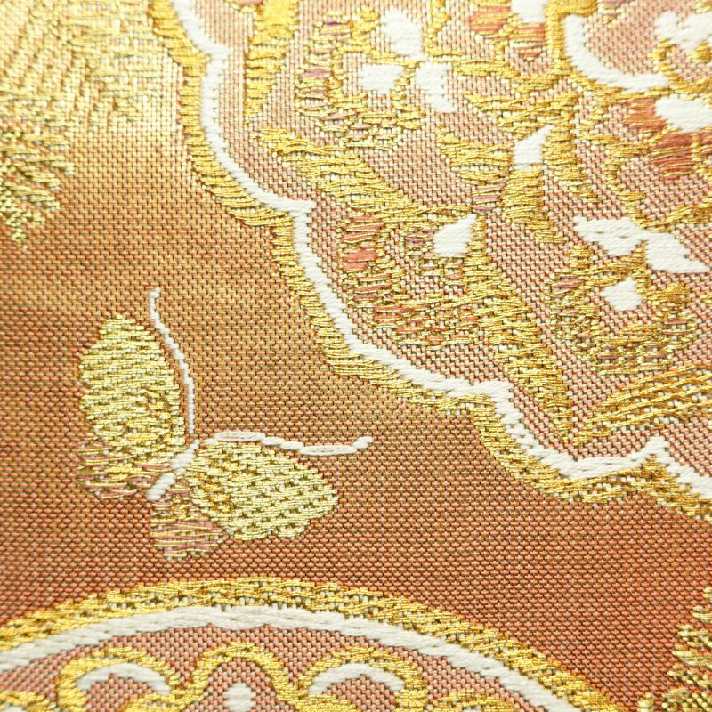 袋帯 未仕立て 西陣織 箔 六通柄 美品 フォーマル用 正絹 幾何学柄・抽象柄 橙_画像3