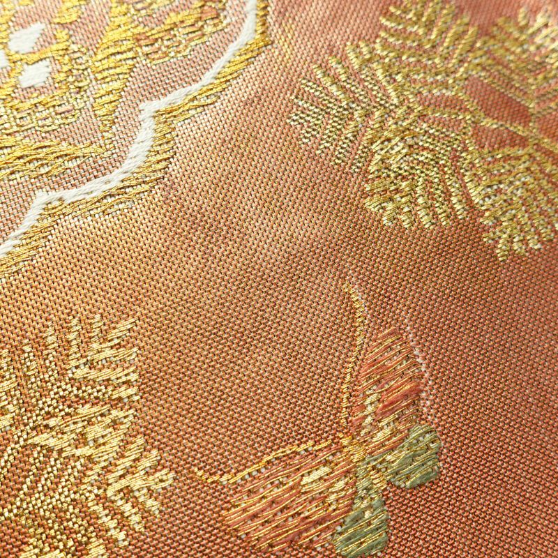 袋帯 未仕立て 西陣織 箔 六通柄 美品 フォーマル用 正絹 幾何学柄・抽象柄 橙_画像6