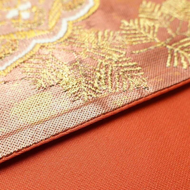 袋帯 未仕立て 西陣織 箔 六通柄 美品 フォーマル用 正絹 幾何学柄・抽象柄 橙_画像15