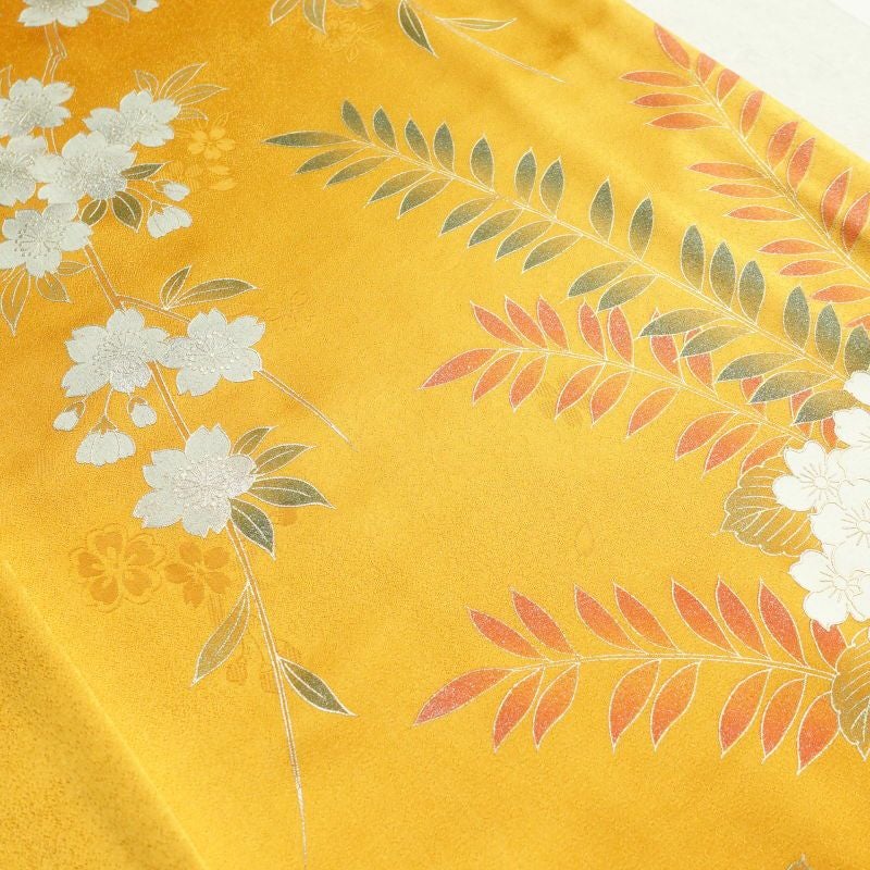 振袖 正絹 金駒刺繍 箔 蝶 花柄 袷仕立て 黄・黄土色_画像28