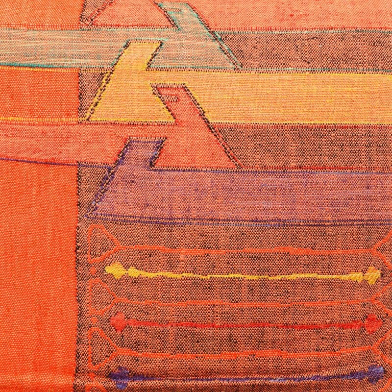 名古屋帯 紬 六通柄 正絹 幾何学柄・抽象柄 松葉仕立て 赤・朱_画像2