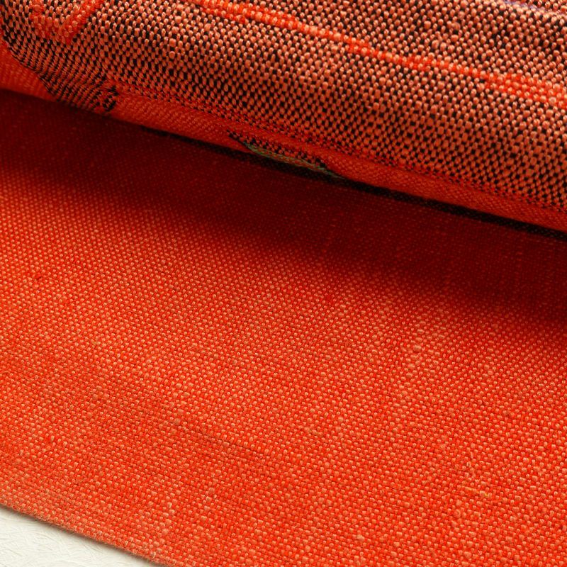 名古屋帯 紬 六通柄 正絹 幾何学柄・抽象柄 松葉仕立て 赤・朱_画像9