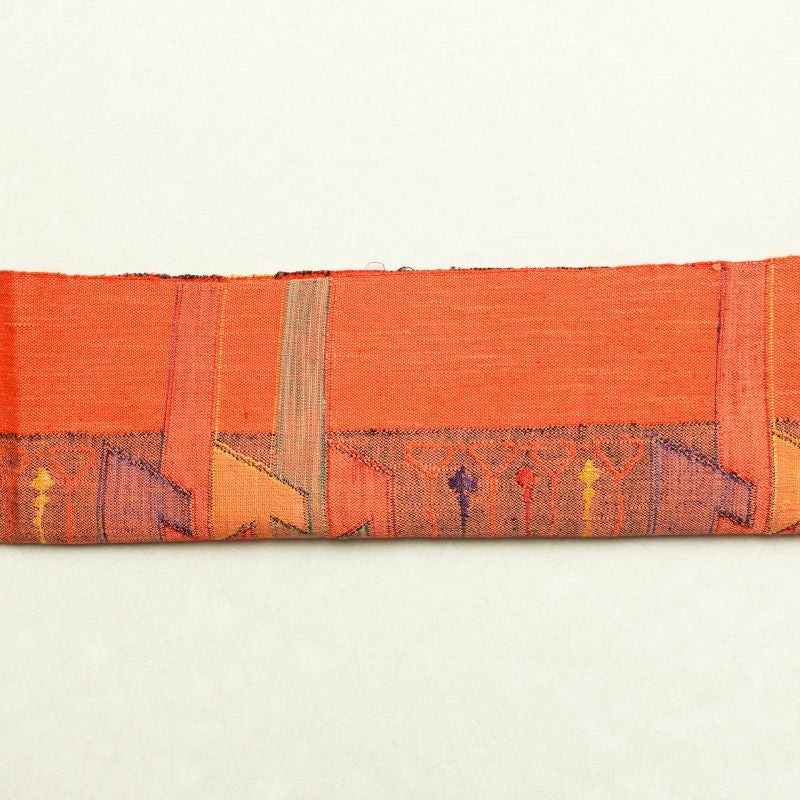 名古屋帯 紬 六通柄 正絹 幾何学柄・抽象柄 松葉仕立て 赤・朱_画像18