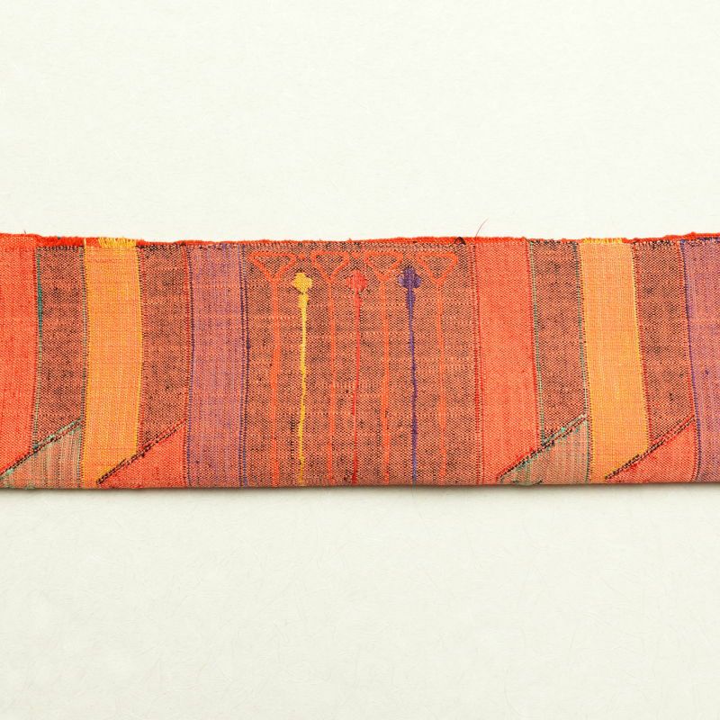 名古屋帯 紬 六通柄 正絹 幾何学柄・抽象柄 松葉仕立て 赤・朱_画像20