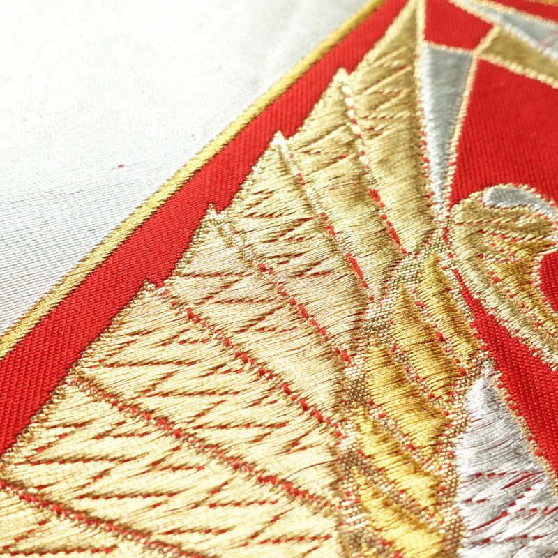 袋帯 六通柄 フォーマル用 アンティーク風 正絹 人物・動物柄 金・銀_画像4