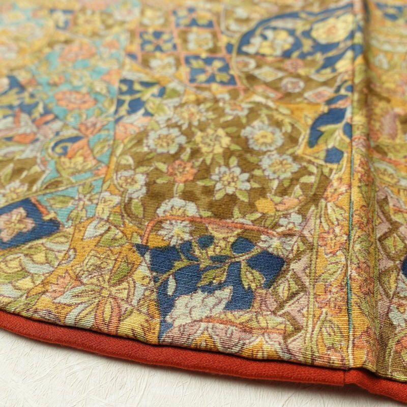 小紋 良品 縮緬 総柄 正絹 木の葉・植物柄 袷仕立て 黄・黄土色_画像10