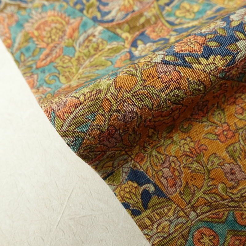 小紋 良品 縮緬 総柄 正絹 木の葉・植物柄 袷仕立て 黄・黄土色_画像12