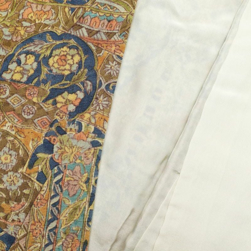 小紋 良品 縮緬 総柄 正絹 木の葉・植物柄 袷仕立て 黄・黄土色_画像23