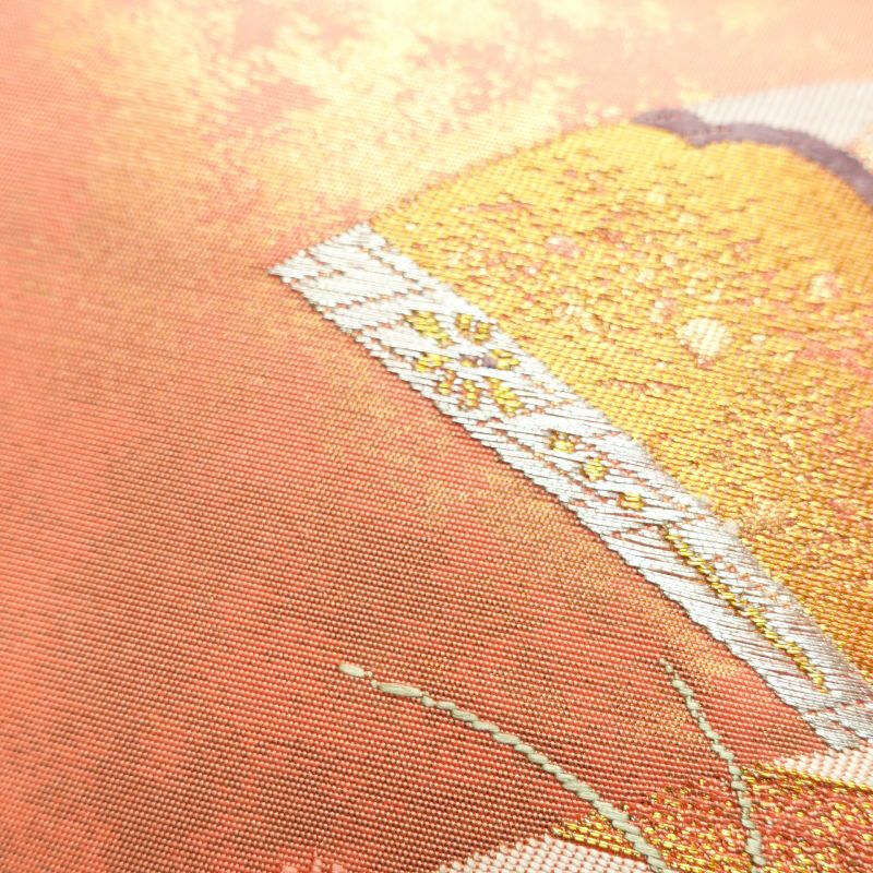 名古屋帯 太鼓柄 美品 正絹 扇子 古典柄 名古屋仕立て ピンク_画像4