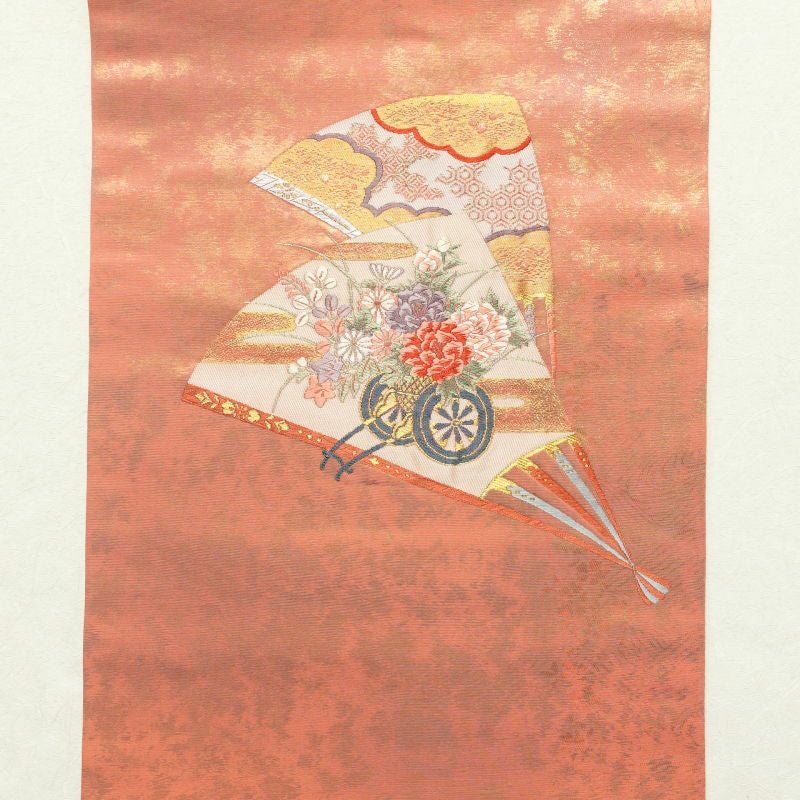 名古屋帯 太鼓柄 美品 正絹 扇子 古典柄 名古屋仕立て ピンク_画像12