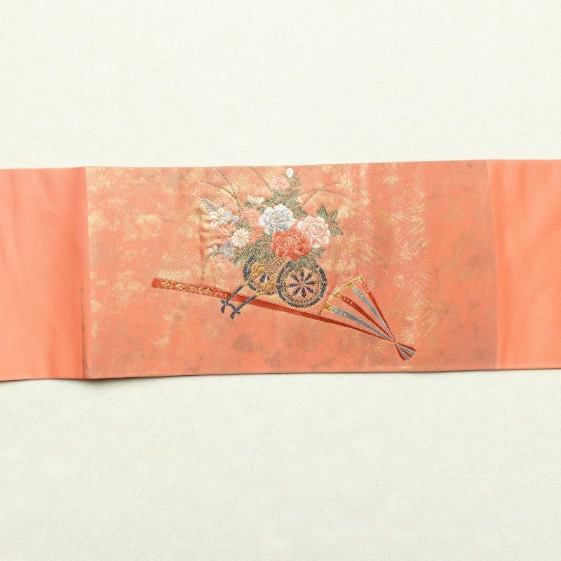 名古屋帯 太鼓柄 美品 正絹 扇子 古典柄 名古屋仕立て ピンク_画像19