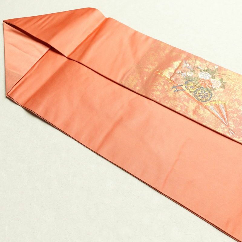 名古屋帯 太鼓柄 美品 正絹 扇子 古典柄 名古屋仕立て ピンク_画像27