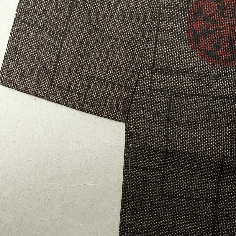 紬 良品 しつけ糸付き 正絹 幾何学柄・抽象柄 袷仕立て 茶_画像12