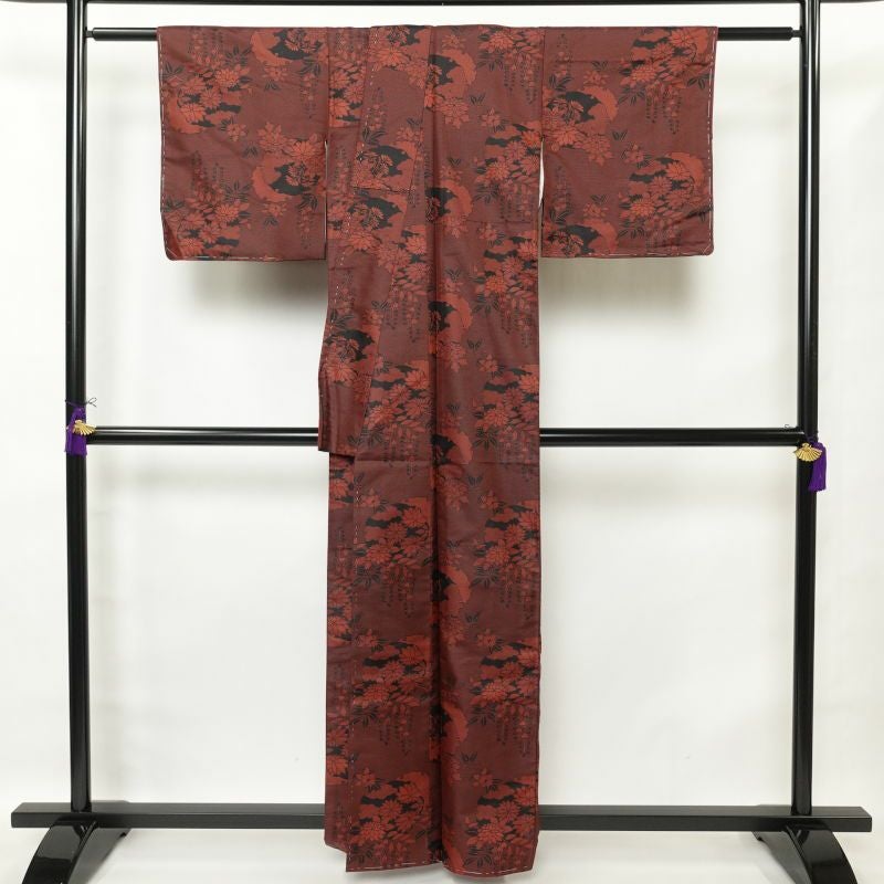 紬 美品 しつけ糸付き 小紋柄 正絹 古典柄 袷仕立て 赤・朱_画像2