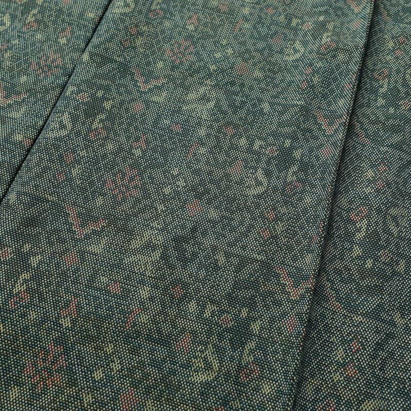 単衣 紬 良品 正絹 背伏せ付き 幾何学柄・抽象柄 単衣 緑・うぐいす色_画像5