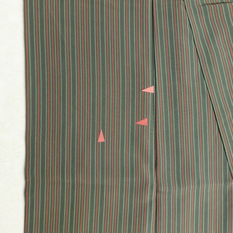小紋 縮緬 正絹 縞柄・線柄 袷仕立て 緑・うぐいす色_画像26
