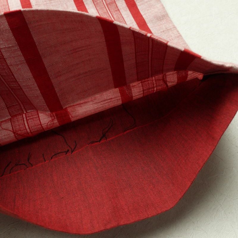 名古屋帯 紬 全通柄 良品 正絹 縞柄・線柄 通し仕立て 赤・朱_画像22