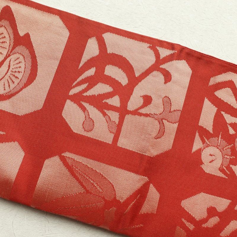 名古屋帯 六通柄 正絹 古典柄 通し仕立て 赤・朱_画像18