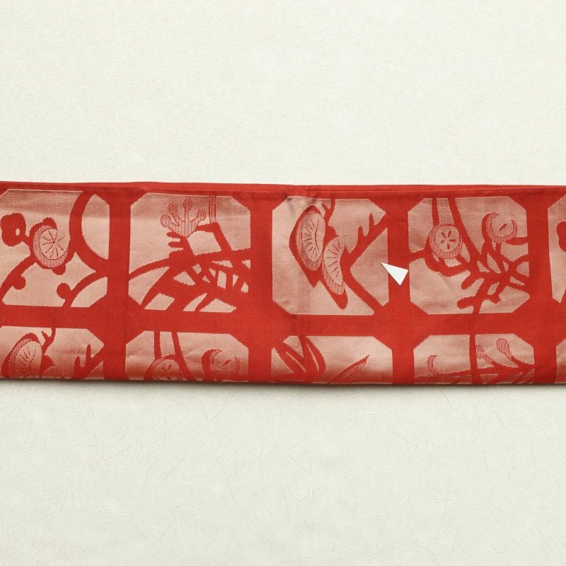 名古屋帯 六通柄 正絹 古典柄 通し仕立て 赤・朱_画像19