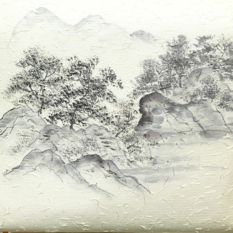 名古屋帯 太鼓柄 髭紬 正絹 風景柄 名古屋仕立て 白_画像2