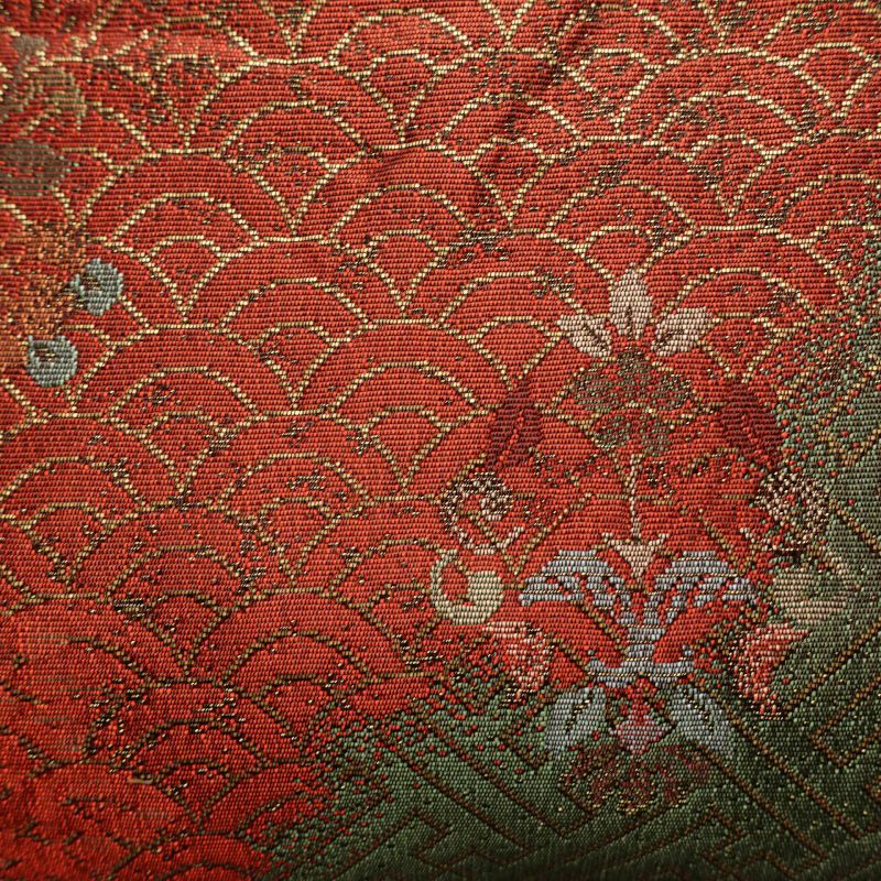 袋帯 六通柄 フォーマル用 混紡 古典柄 紗綾形 青海波 緑・うぐいす色_画像7