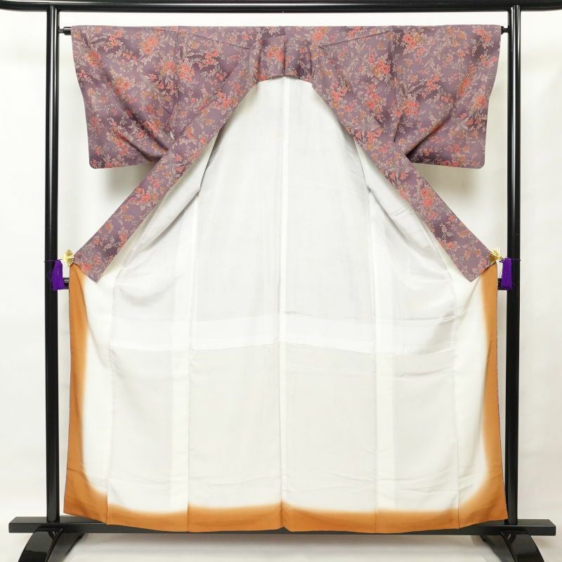 小紋 縮緬 総柄 正絹 花柄 袷仕立て 紫・藤色_画像3