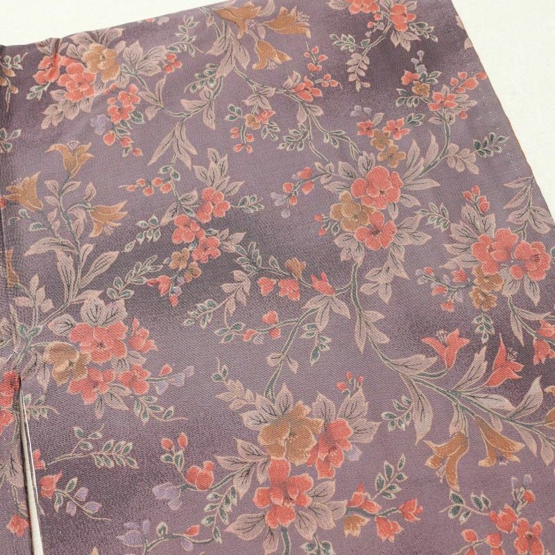 小紋 縮緬 総柄 正絹 花柄 袷仕立て 紫・藤色_画像13