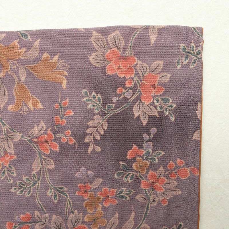 小紋 縮緬 総柄 正絹 花柄 袷仕立て 紫・藤色_画像14