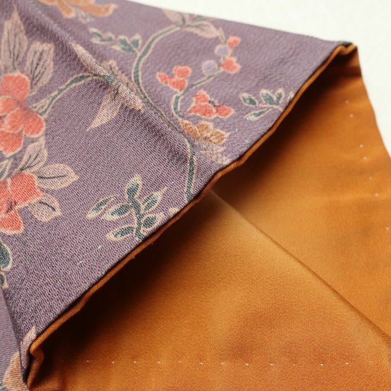 小紋 縮緬 総柄 正絹 花柄 袷仕立て 紫・藤色_画像16