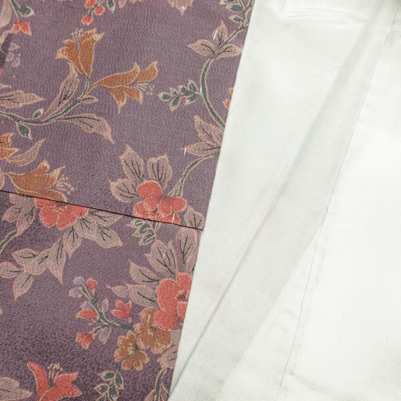 小紋 縮緬 総柄 正絹 花柄 袷仕立て 紫・藤色_画像22