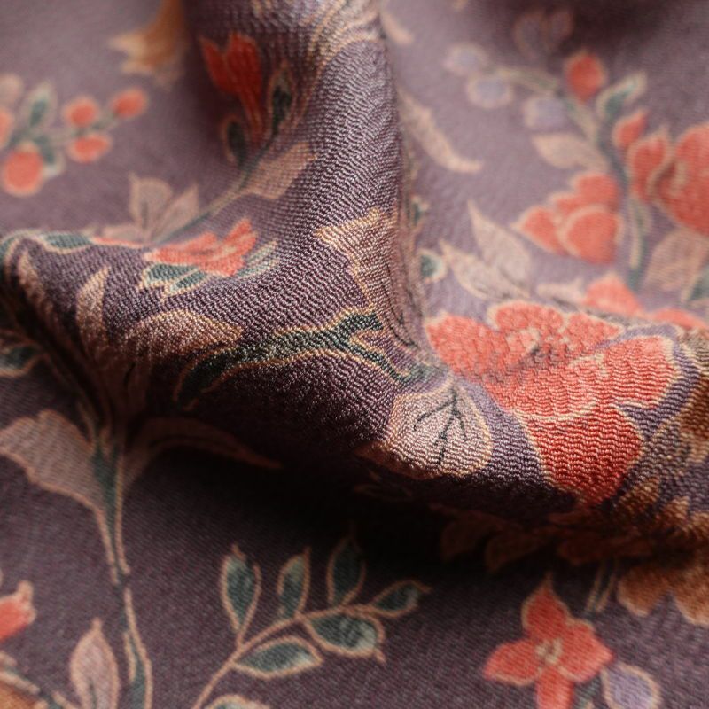 小紋 縮緬 総柄 正絹 花柄 袷仕立て 紫・藤色_画像26