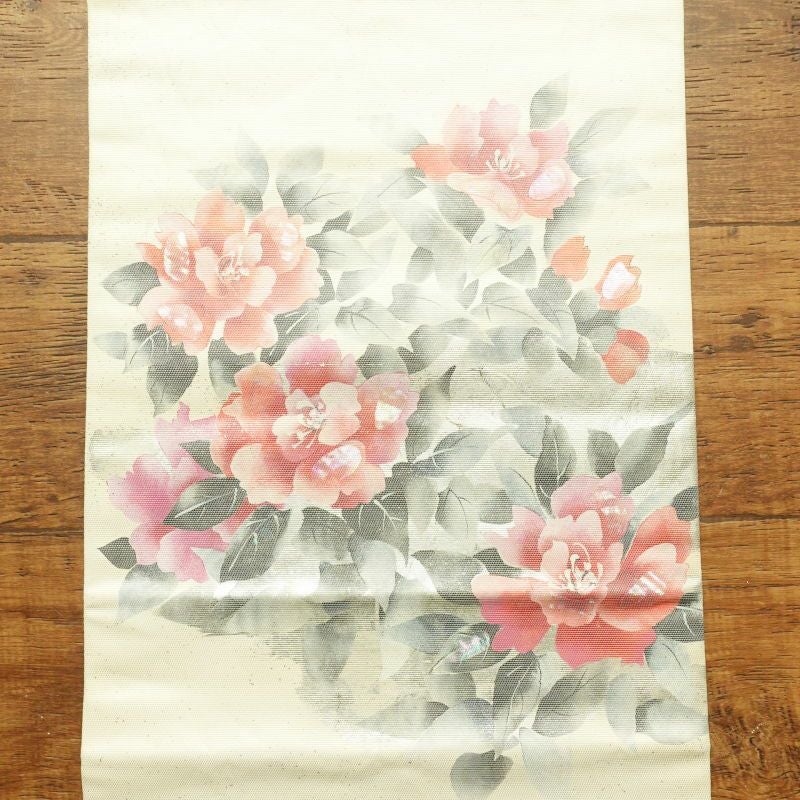 名古屋帯 太鼓柄 正絹 花柄 名古屋仕立て クリーム_画像12