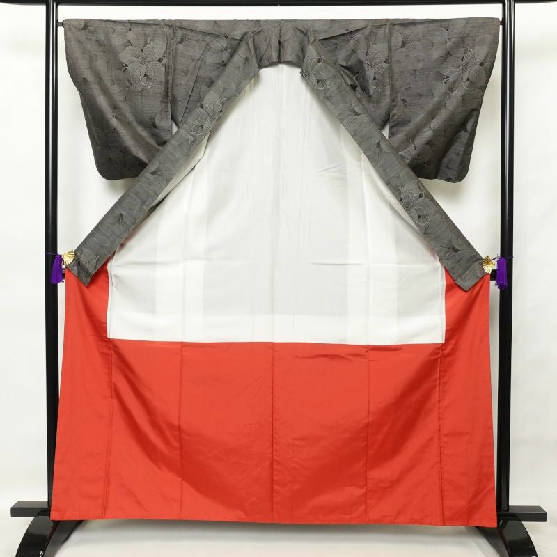 紬 美品 正絹 花柄 袷仕立て 茶 モダン_画像3