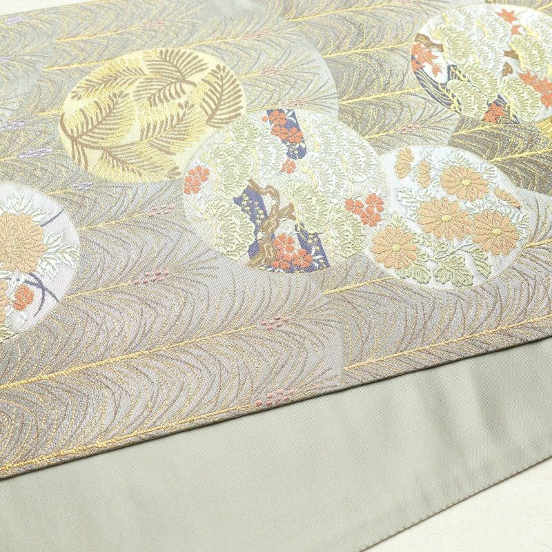 袋帯 六通柄 良品 西陣織 証紙あり フォーマル用 正絹 古典柄 グレー_画像15