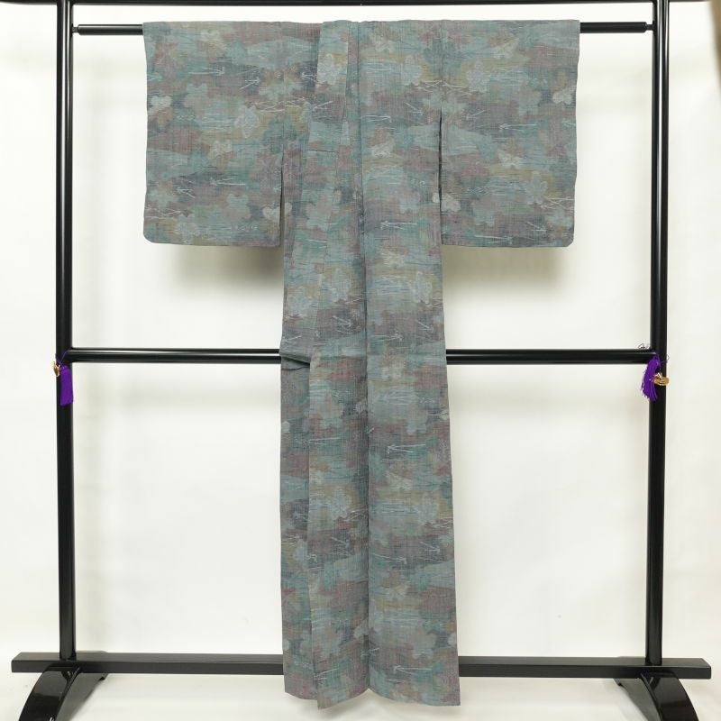 盛夏 紬 良品 正絹 幾何学柄・抽象柄 袷仕立て 青・紺_画像2