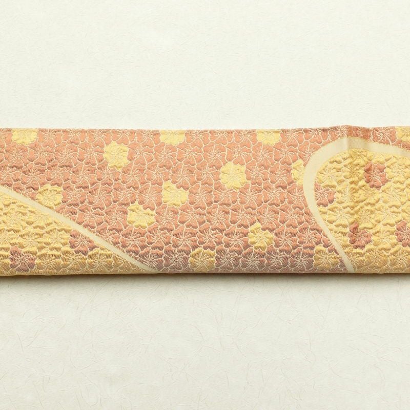袋帯 六通柄 ふくれ織り 良品 一般用 正絹 花柄 黄・黄土色_画像21