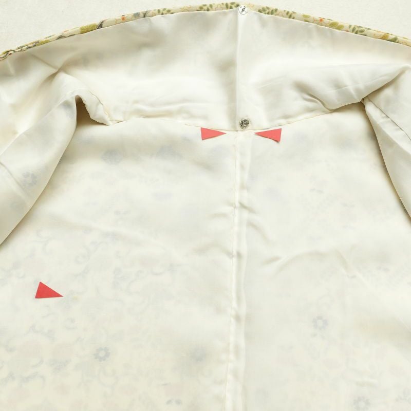 小紋  良品 しつけ糸付き 縮緬 総柄 正絹 花柄 袷仕立て クリーム_画像24