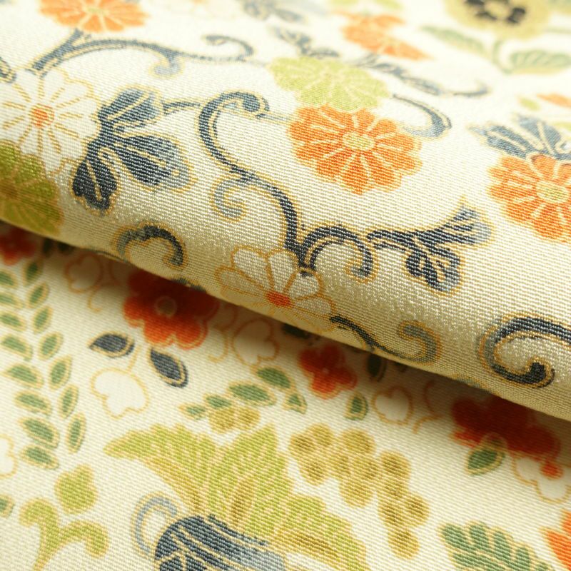 小紋  良品 しつけ糸付き 縮緬 総柄 正絹 花柄 袷仕立て クリーム_画像29