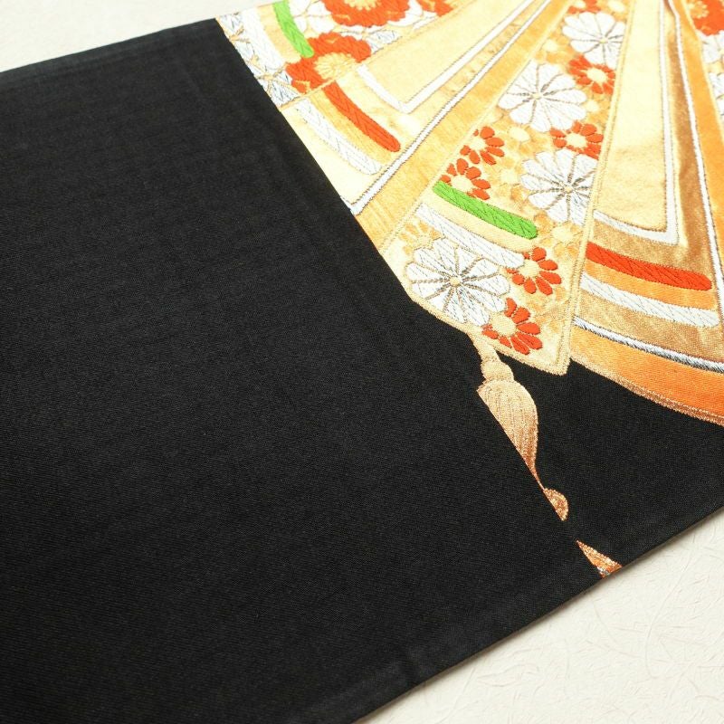 袋帯 六通柄 良品 扇子 振袖用 正絹 古典柄 黒_画像21