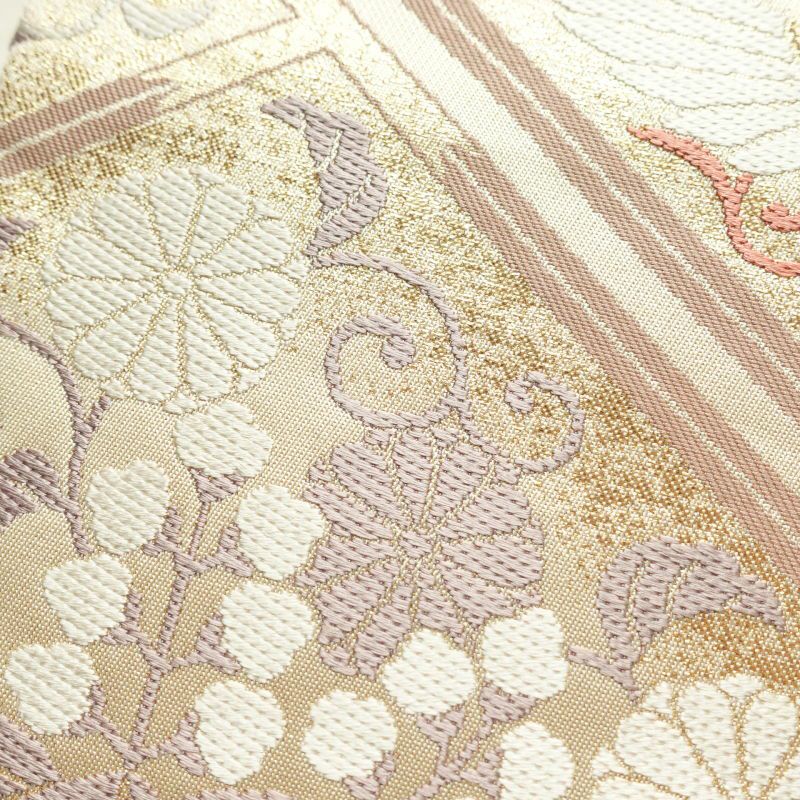 袋帯 六通柄 天井絵花鳥文 フォーマル用 正絹 古典柄 ベージュ_画像9